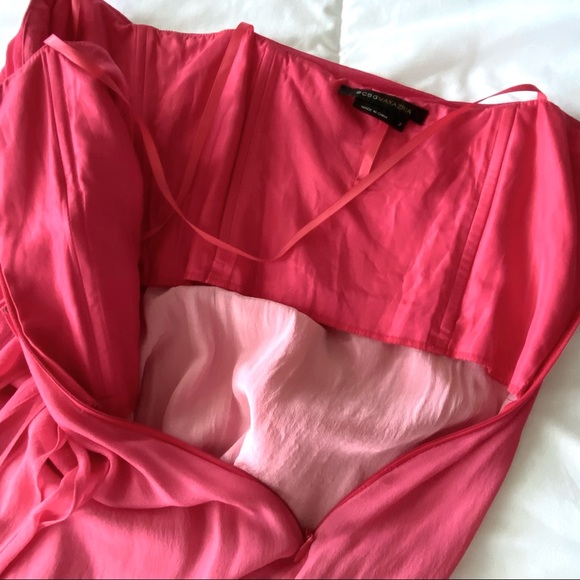 BCBG 100% Silk Ombre Pink Sheer Mini Strapless Corset Dress Ruffles Y2K - Picture 13 of 15